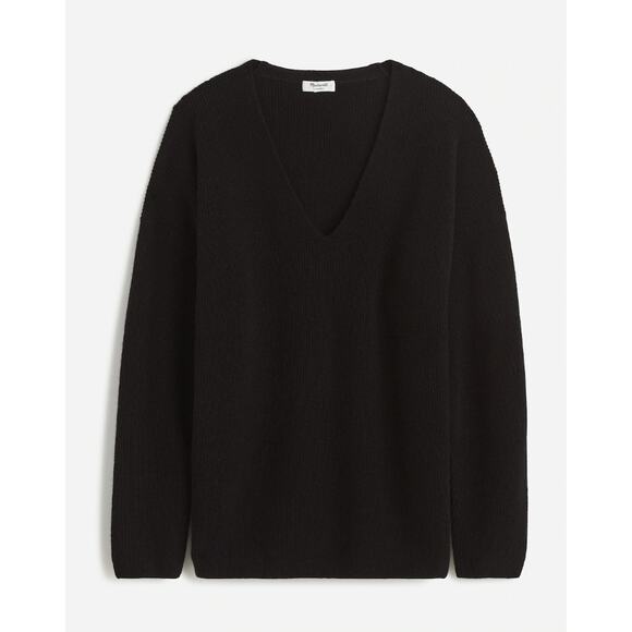 Madewell | NWT |  Ribbed Cashmere V-Neck Sweater Black | Sz XL - Picture 1 of 8